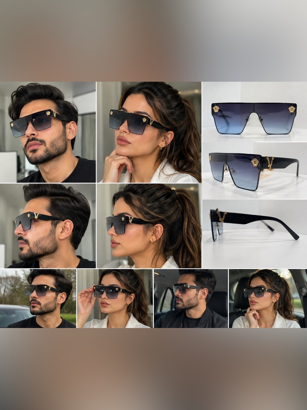 Versace Medusa Shield Sunglasses Black Gradient Gold Logo | No Box | Unisex